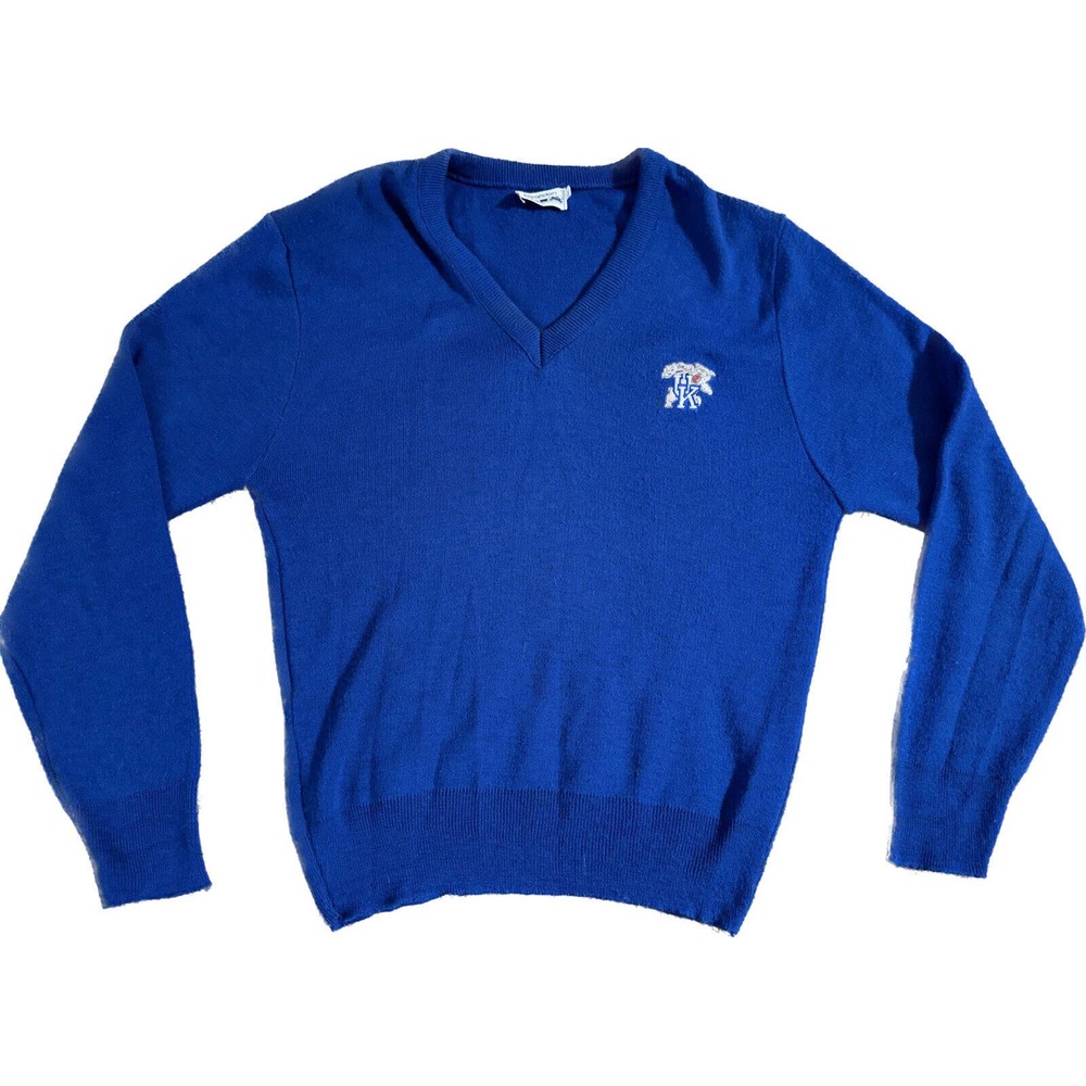 Vintage 80s University Kentucky Wildcats Medium Vneck USA Acrylic Sweater VTG
